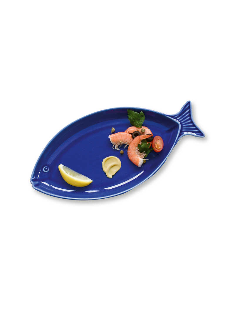 Servierplatte Blue Fish aus Porzellan